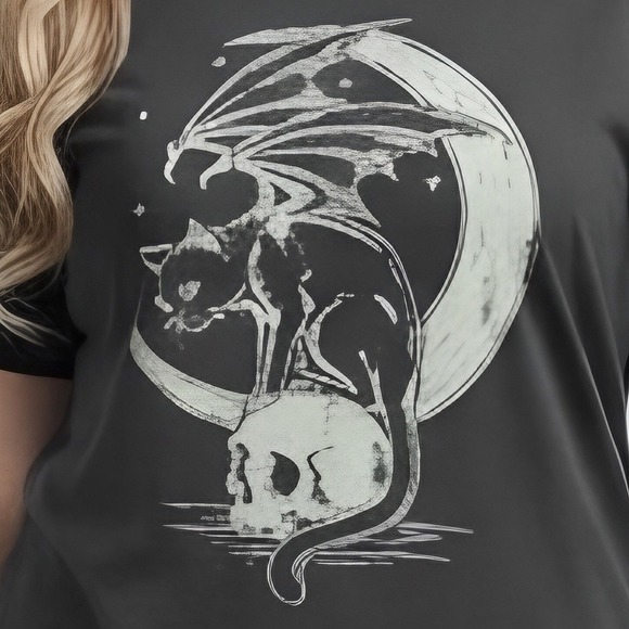 torrid Tops - TORRID Nightfall Skull Cat Graphic Oversized Heritage Tee NWT Size 1X